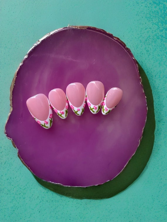 DAINTY ROSE French Tip Set | Spring Nails | Luxury Press On Nails | Fake Nails | Press On Nails | Summer Nails |  Flower Nails