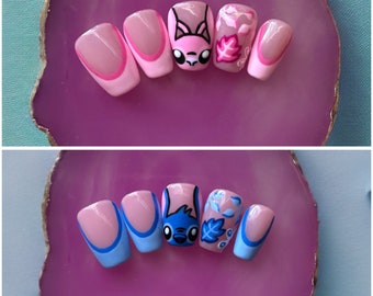 STITCH & ANGEL Set | Disney Nails | Luxury Press On Nails | Fake Nails | Press On Nails | Cartoon Nails | Summer Nails