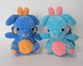 Fuzzy Dragon Crochet Plushie || Blue/Yellow, Aqua/Pink