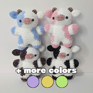 Fuzzy Cow Crochet Plushie || Strawberry Pink, Blue, Purple, Yellow, Green, Brown, Black