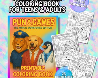 Punny Animal Job Coloring Pages for Adults & Teens - Pun and Games – Hilarious Printable Fun! (Digital Download)