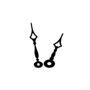 May include: Black clock hands with a diamond-shaped design at the tip. The hands are attached to a round base.