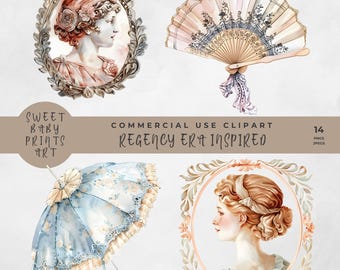 Regency Era Clipart, Victorian Inspired Baby Shower Theme, Vintage Regency Era Lady and Girls, Lace Tea Cups Cameo Elegant Lace Junk Journal