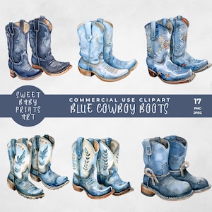 Blaue Cowboy Stiefel Aquarell Western Cowboy Cowgirl Baby Shower Land Rodeo Thema Kinderzimmer Wilder Westen Dekor Baby Cowboy Sofort Download PNG
