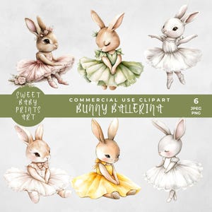 Aquarell Häschen Ballerina Clipart, Baby-Dusche-Grafik, niedliches Boho Häschen, Blumen Häschen Clip Art, Kinderzimmer Dekor Kunst Illustrationen PNG