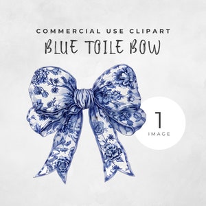 Clipart unique noeud toile bleu, motif Style toile de Jouy, Illustration d'inspiration asiatique, décoration de baby shower ou de chambre d'enfant, scrapbooking