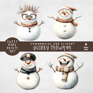 Quirky Snowman Clipart, Winter Cartoon Images, Cute Snowman, Funny Snow Man, Crazy clipart for winter junk journals and craft projects PNG