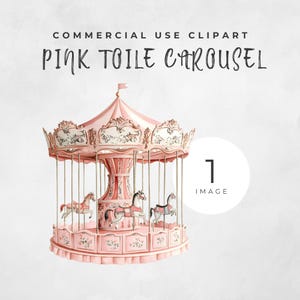 Clipart de toile rosa de carrossel para quarto de criança ou berçário e convites ou decoração de chá de bebê