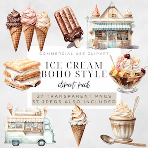 Eis Clipart Boho-Stil, Illustrationen, Sommer-Leckereien, Eis am Stiel, Eiscreme-Party-Thema, Eisbecher Eiswaffel Eis am Stiel-Sorbet