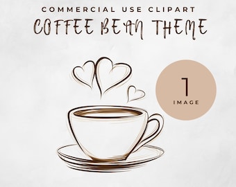 Coffee Bean Baby Shower Theme Clipart, Coffee Cup Outline Image Illustration, Digital Download PNG Cute Coffee Cup with Hearts