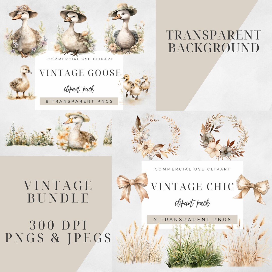 Vintage Goose Clipart and Baby Geese, Watercolor Nursery Children ...