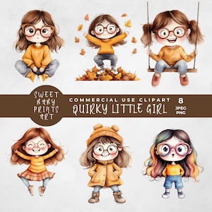 Quirky Girl Clipart, Funny Cartoon Girl, Whimsical Fall Winter Art, Images Illustrations for Journals & Creative Projects Digital Download