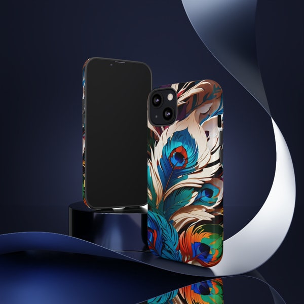 Peacock Feather Pattern Phone Case for iPhone, Google Pixel, Samsung Galaxy - Stylish, Unique, Protective Cover with Vibrant Colors.