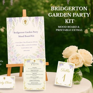 Kit de planches d'ambiance Bridgerton Garden Party | menu imprimable, numéros de table, marque-places | Shower nuptiale, décoration d'anniversaire | Téléchargement numérique