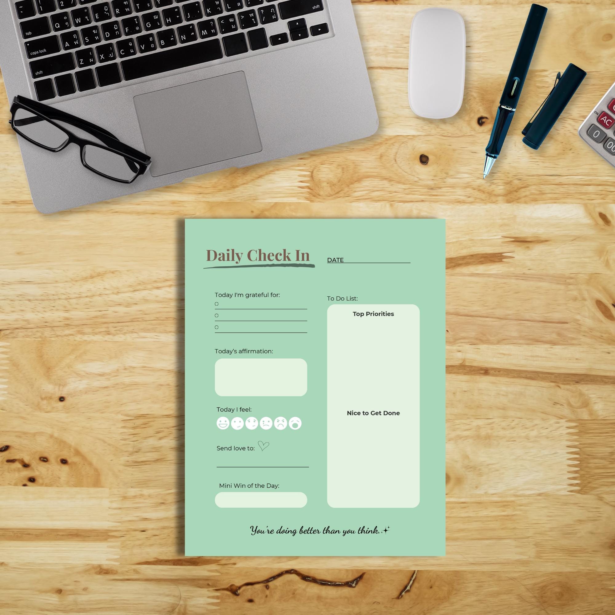 Daily Check-in Printable | Self-care Journal Page | Digital Mindfulness ...