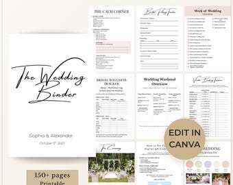 150+ Page Canva Wedding Planner Binder | Editable Template | Bridal Checklist, Timeline, Budget, Shot List, Instant Download