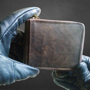Carteira de couro para homem e mulher, carteira com fecho de zíper, bolsa de couro legítimo para ele ou ela, carteira para moedas, presente de aniversário para ele