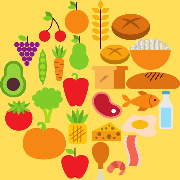 Picture of a group of food and fruits