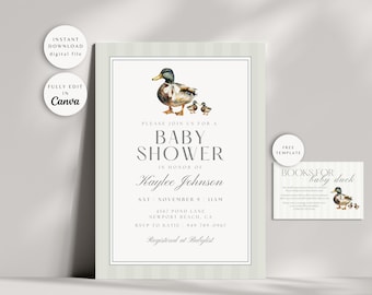 Mallard Duck Baby Shower Invite, Duck Hunting Baby Shower Invite, Duckling Baby Shower Editable Template, Boy Baby Shower, Digital Download