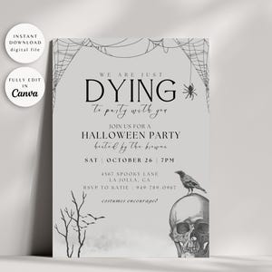 Invito moderno per Halloween, invito vintage per Halloween, festa di Halloween stampabile per adulti, invito digitale per Halloween, invito spettrale a forma di teschio