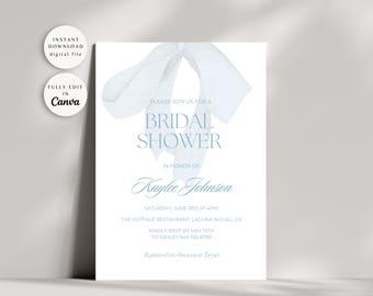 Dusty Blue Bridal Shower Invite, Bridal Shower Invite Bow, Blue Bow Bridal Shower Invite, Shes Tying The Knot Invite, Something Blue Shower