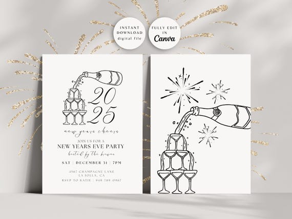New Years Eve Invitation, New Years Eve Party, New Years Invitation, NYE Invite, New Years Party Digital Invite, Editable Instant Download