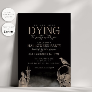 Modello di invito di Halloween vintage, invito digitale per la festa di Halloween, festa di Halloween per adulti, download digitale istantaneo modificabile