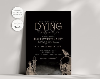 Plantilla de invitación de Halloween vintage, invitación digital para fiesta de Halloween, fiesta de Halloween para adultos, descarga digital instantánea editable