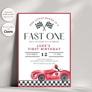 Fast One Birthday Invitation, Race Car Invitation, A Fast One Birthday Invitation, Race Car First Birthday Boy, Editable Digital Template