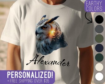 Owl Personalized Name Tee, Spirit Animal Shirt, Bird Lover Unique Wildlife Art Gift. Unisex, Womens tee, Sweatshirt & Hoodie