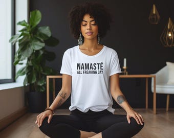 Namaste tutto il giorno, Divertente, Maglietta da yoga, Maglietta da yogi, Maglietta da asana, Maglietta da allenamento, Pigro, Fitness, Spirituale, Esercizio, Meditazione, Indù, Induismo