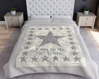 Silver Cozy in My 25 Years Crushed Velvet Blanket