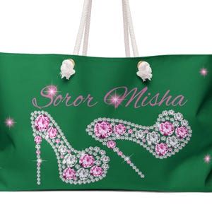 Personalized Pink and Green Bling Weekender Bag