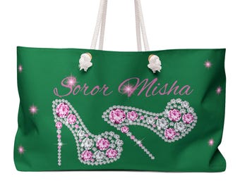 Personalized Pink and Green Bling Weekender Bag