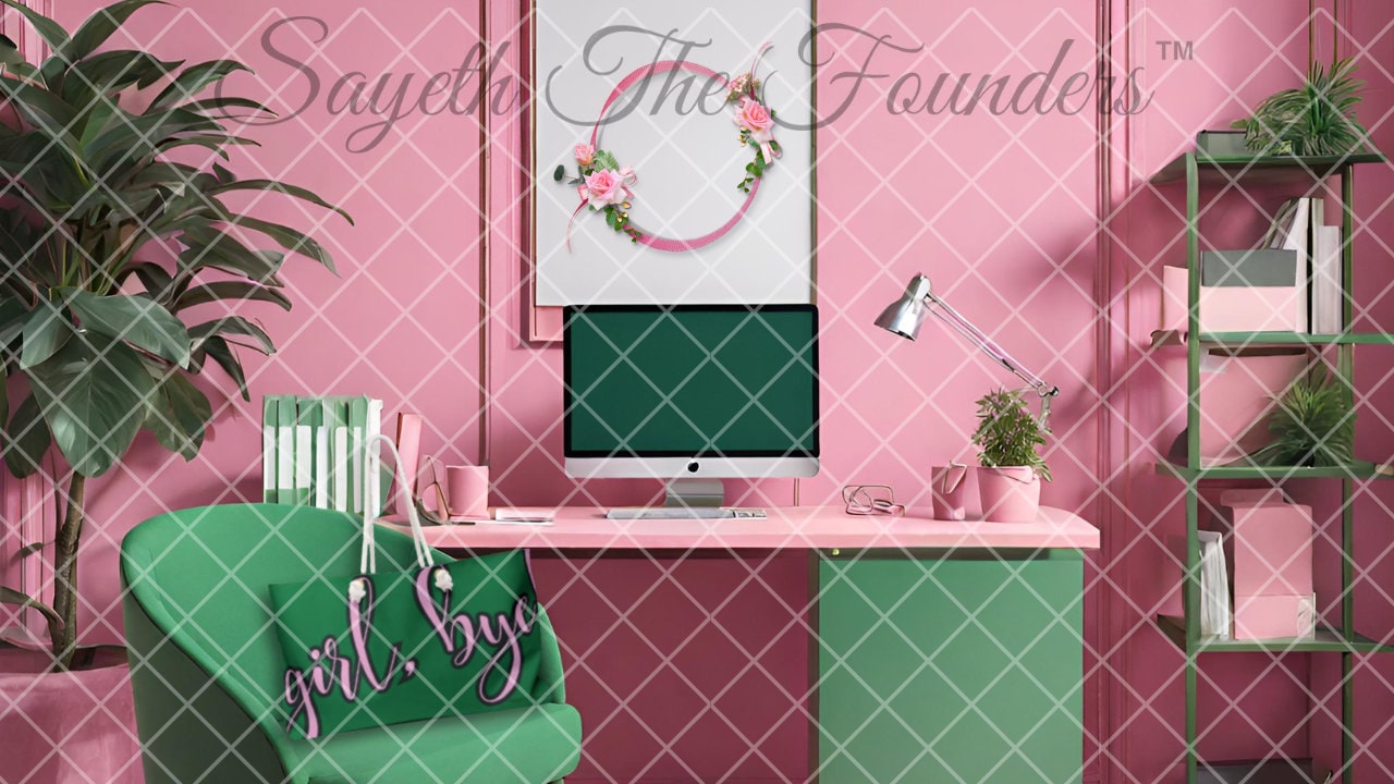 Zoom Virtual Background Pink and Green Offices (4) Varying Sizes Etsy
