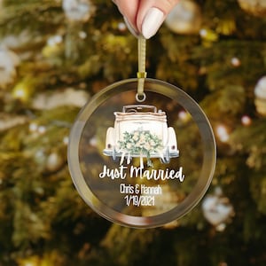 Custom Glass Ornament, Just Married Custom Glass Ornament, Newly Wed Ornament, Personalized Ornament, Personalized Gift, Custom Couples Gift
