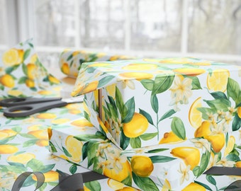 Lemon Wrapping Paper, Light Blue Lemon Wrapping Paper, Cute Lemon Wrapping Paper, Lemons Gift Wrap, Citrus Wrapping Paper, Lemons Wrapping