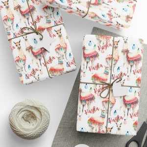 Custom Llama Christmas Wrapping Paper, custom christmas wrapping paper, llama wrapping paper, cute christmas wrapping paper, customized
