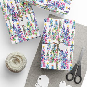 Weihnachtsgeschenkpapier, festliches adrettes Weihnachtsbaum-Geschenkpapier, Weihnachtsbaum-Geschenkpapier, buntes Weihnachtsgeschenkpapier