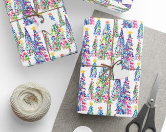 Preppy Christmas Tree Wrapping Paper, Festive Holiday Design