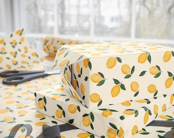 Lemons on Light Beige Wrapping Paper, Lemon Wrapping Paper Roll, Adorable Lemons Wrapping Paper Roll