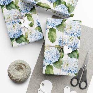 Blue Floral Wrapping Paper, Blue Hydrangea Wrapping Paper, Floral Wrapping Paper, Bridal Gift Wrap, Floral gift wrap