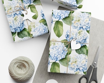 Blue Floral Wrapping Paper, Blue Hydrangea Wrapping Paper, Floral Wrapping Paper, Bridal Gift Wrap, Floral gift wrap