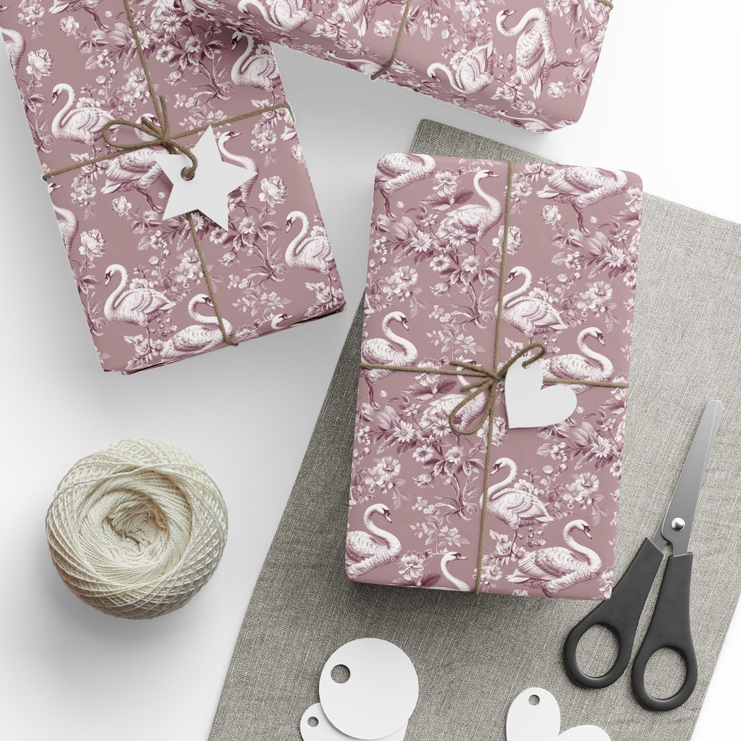 Pink Swan Rice Paper Swan Wrapping Paper, Mauve Pink Swan Wrapping Paper, Mauve Pink ...