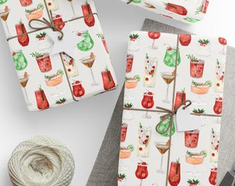 Weihnachtsgeschenkpapier, Weihnachtscocktail-Geschenkpapier, süsse Weihnachtscocktails, Feiertags-Cocktailpapier