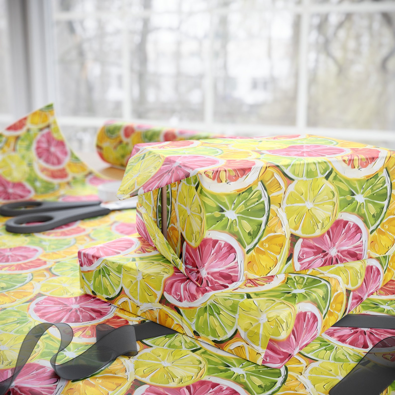 Citrus Painting Wrapping Paper, Citrus Wrapping Paper, Grapefruit and ...