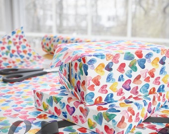 Colorful Hearts Wrapping Paper, Hearts Wrapping Paper, Hearts Wrapping Paper Roll