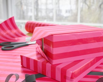 Felroze inpakpapier met dikke streep, inpakpapier met roze streep, inpakpapier met dikke roze streep, inpakpapier met streep