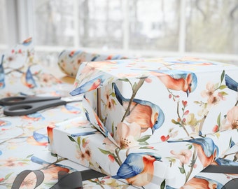 Spring Birds Wrapping Papers, Floral Wrapping Paper, Floral and Birds Wrapping Paper, Wrapping Paper Roll