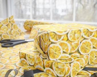 Lemon Painting Wrapping Paper, Sliced Lemon Wrapping Paper, Lemon Wrapping Paper Roll, Lemons Wrapping Paper